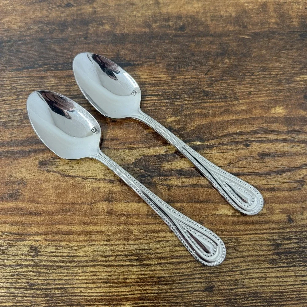 Cuisinart Elite FAMPOUX Teaspoons 2pcs Stainless Flatware Beaded Outline